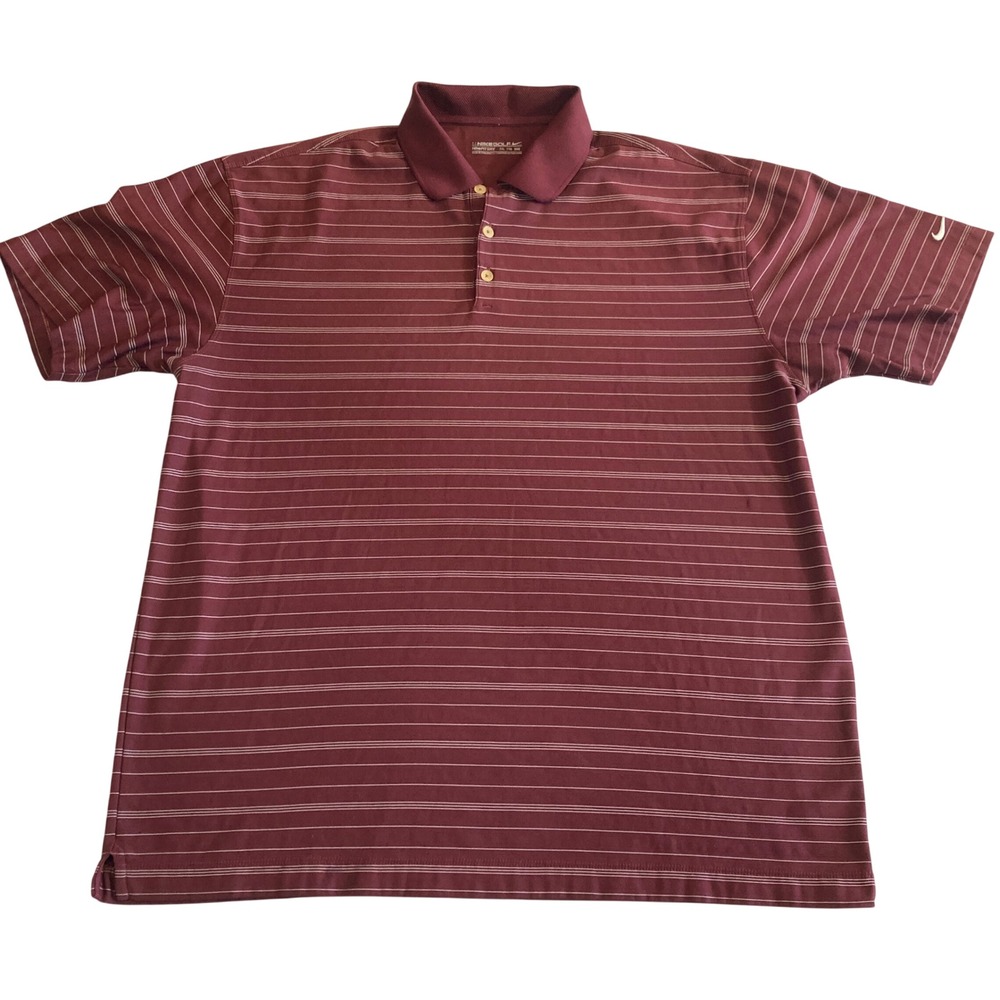 Nike‎ Golf Mens XXL Fit Dry Polo Shirt Burgundy Striped Short Sleeve 256650-669